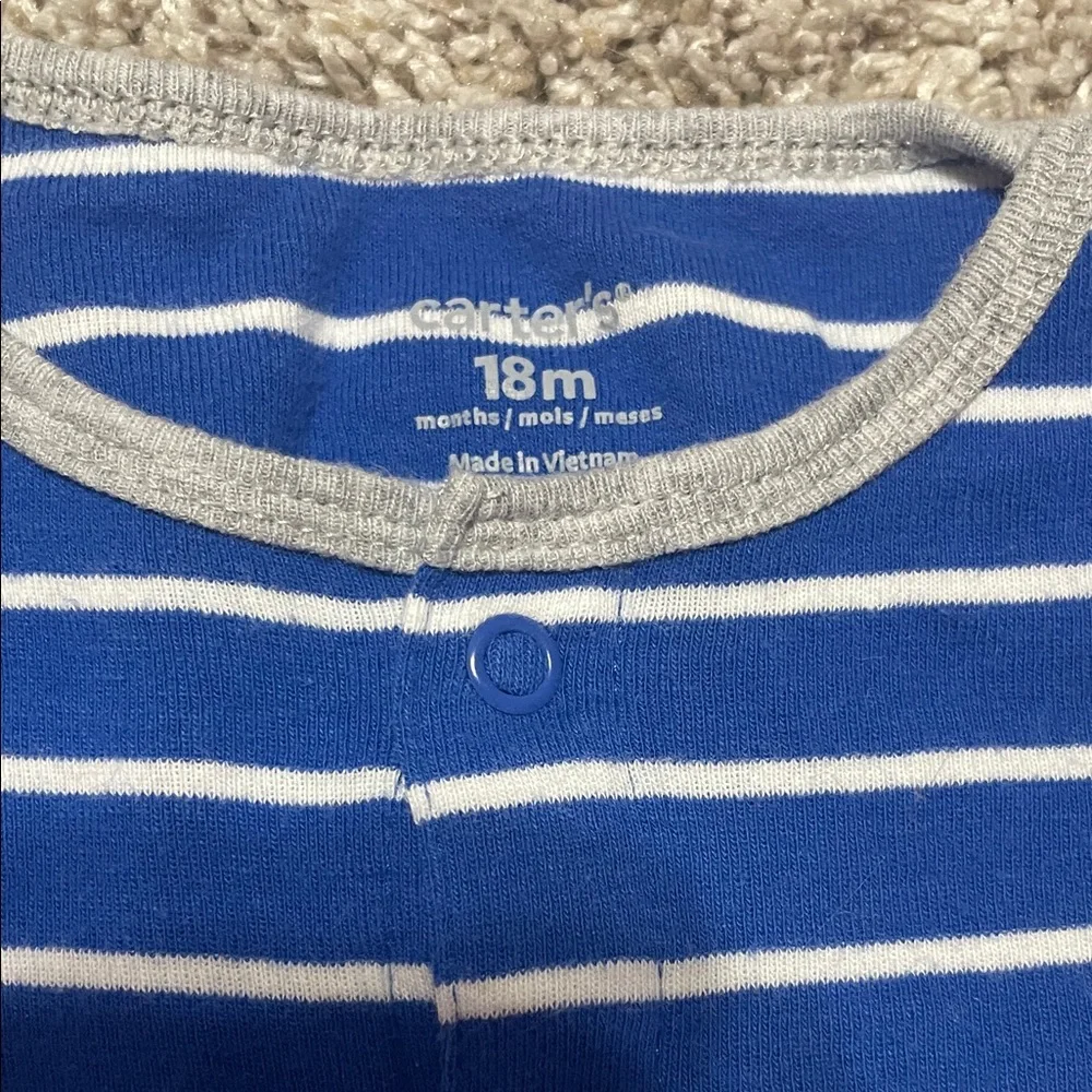 Carters Blue Striped Truck Baby Romper Size 18 Month